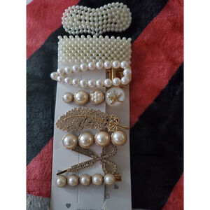 Just Elegance Pearl & Gold Hair Clip Set